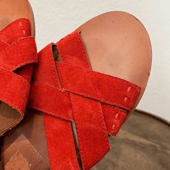 Frye Boots Red Suede Leather Carla Criss-Cross Open Toe Sandals Women's Size 8.5 - Picture 9 of 9